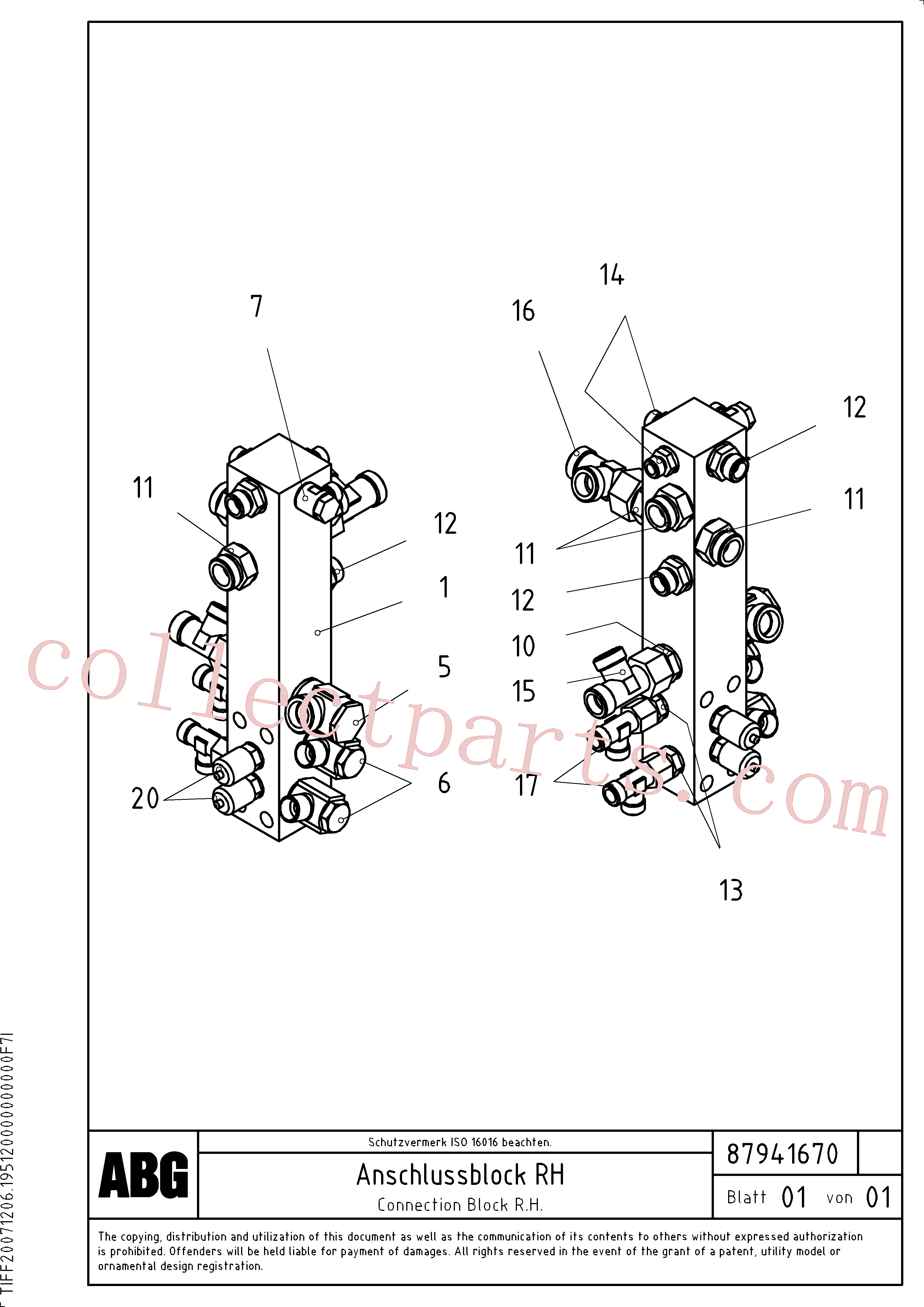 VOE14212998 for Volvo Connection block on basic screed(1047936 assembly)